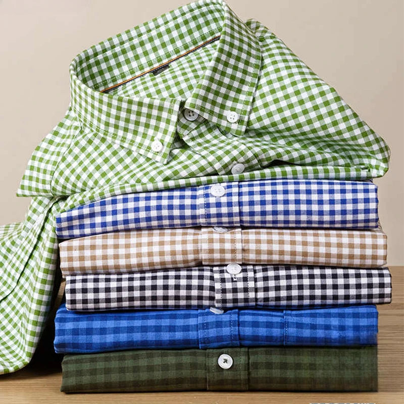 High Quality 100% Cotton Fashion Korena Popular Plaid Shirts for Men Slim Fit Formal Casual Shirt Trends Elegant Office Clothes