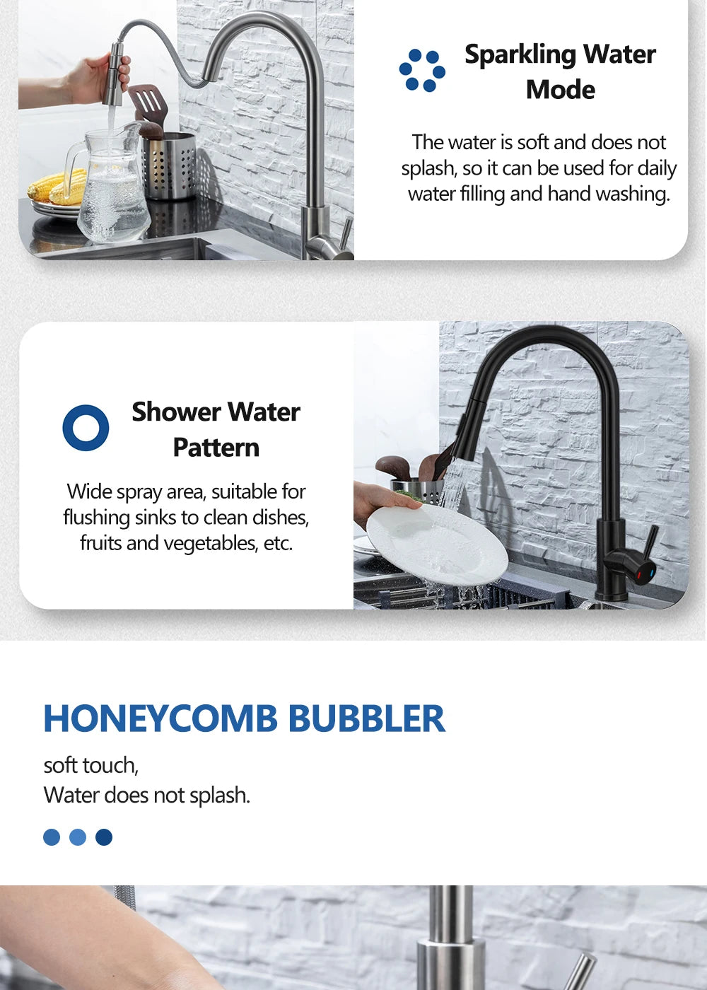 Stainless Steel Kitchen Faucet Single Hole Pull Out Spray 360° Swivel Sink Faucet High Arc Modern Design