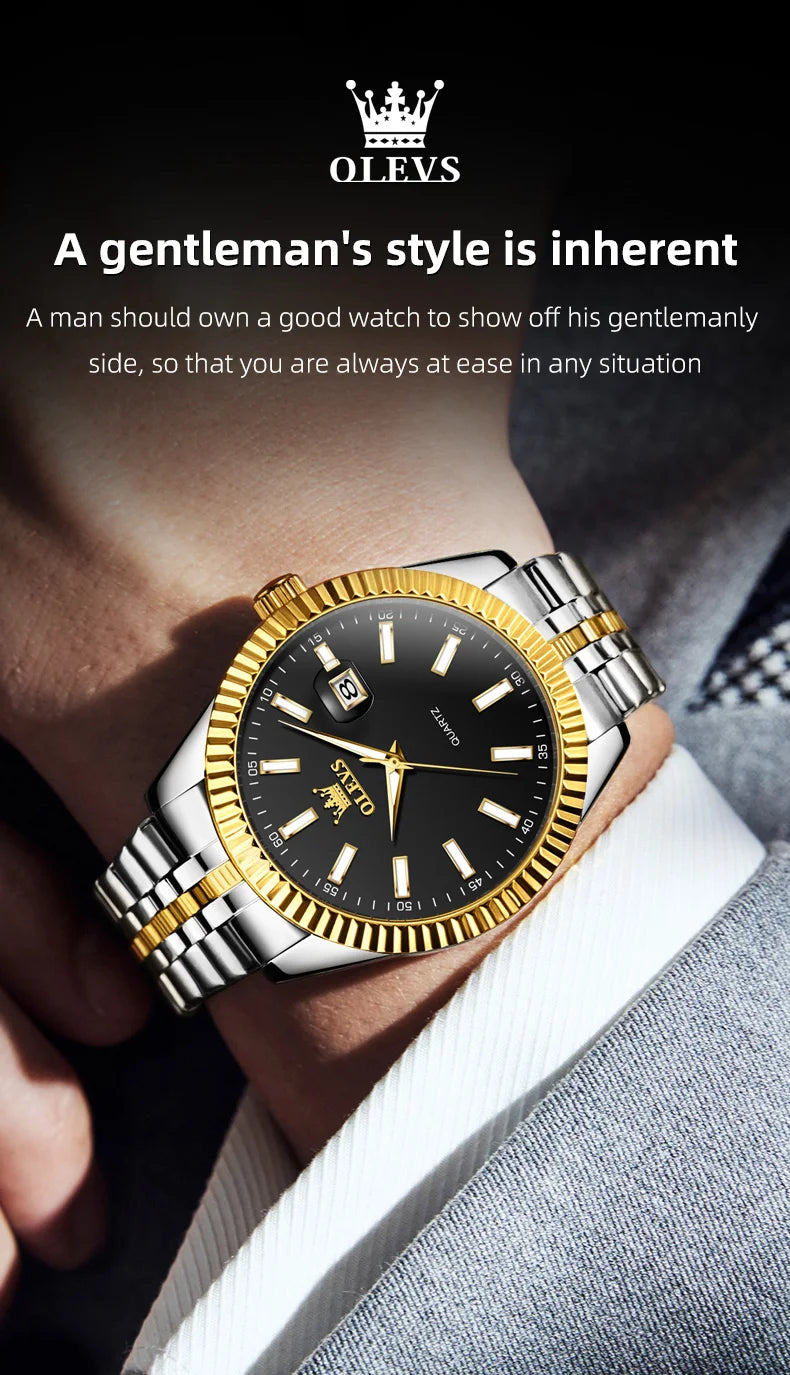 OLEVS 5593 Original Quatz Watch For Men Luxury Top Brand Stainless Steel Waterproof Auto Date HD Luminous Luxury Man Watch