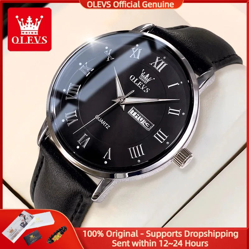 OLEVS 2920 Men Watch Fashion Business Roman Scale Waterproof Clock Luxury Brand Quartz Watch Leisure Calendar Week Men Watch