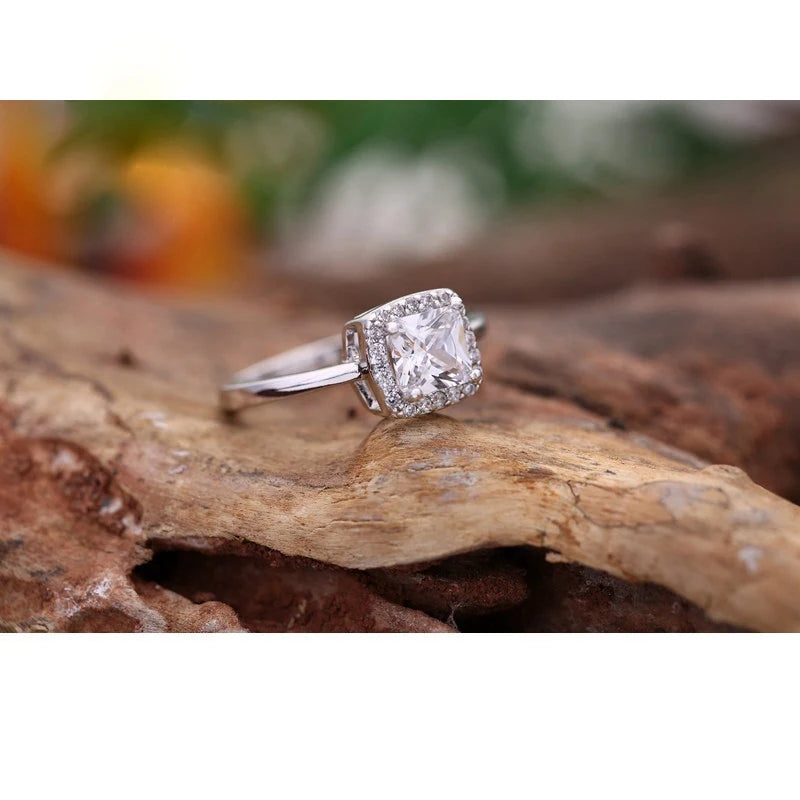 Trendy 925 Sterling Silver Wedding Engagement Finger Rings for Women  Simple Square Zircon Rhinestone Inlay Ring Jewelry Gift