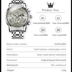 OLEVS 2892 Men Watch Original Quartz Watch Luxury Waterproof Luminous Calendar Moon Phase Chronograph Business Sports Men Watch