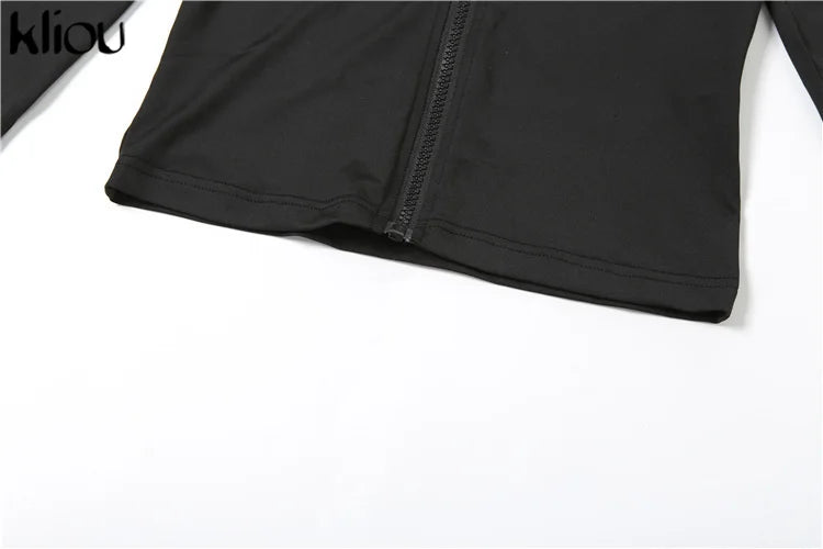 kliou Casual Women 2 Piece Set Classic Tracksuits Solid Long Sleeve Zip-up Hood Tops+Slim Elastic Pants Sporty Concise Outfits