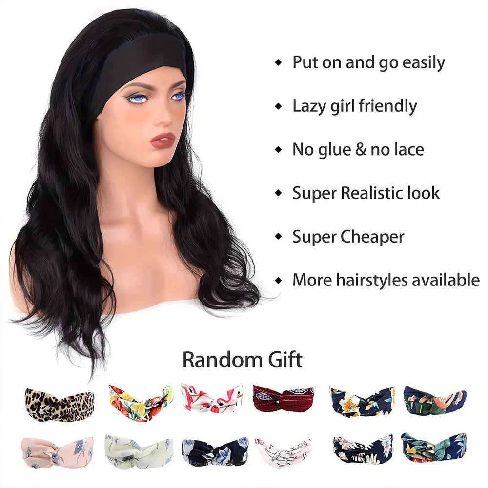 Body Wave Headband Wig Human Hair Wigs Put On And Go 200% Density Brazilian Hair Headband Wig Non Lace Front Human Hair Wigs