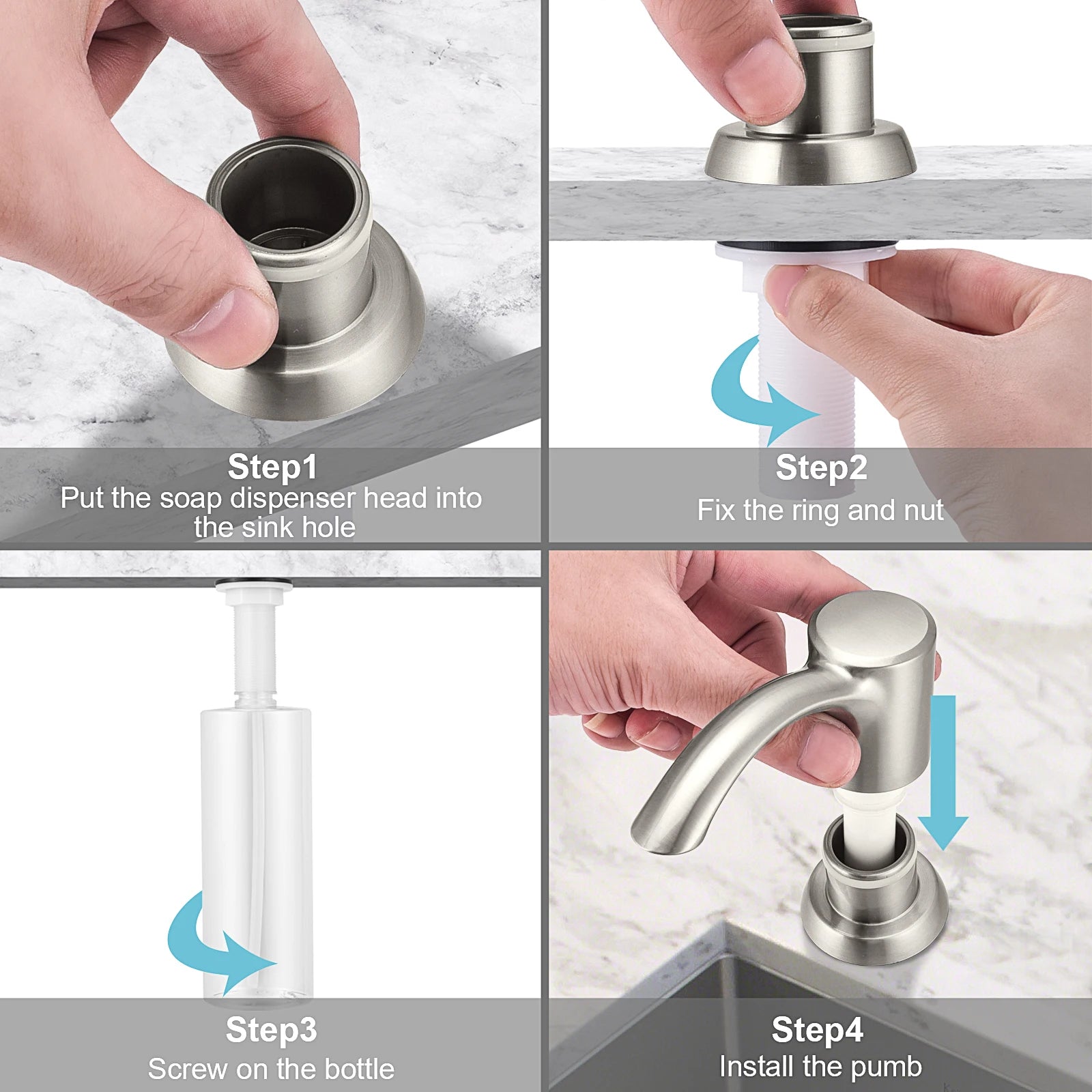 Samodra Nickel Soap dispenser Black Kitchen sink Counter Liquid Soap Dispenser Bottle kitchen accessories 350ml  Built in Pumps